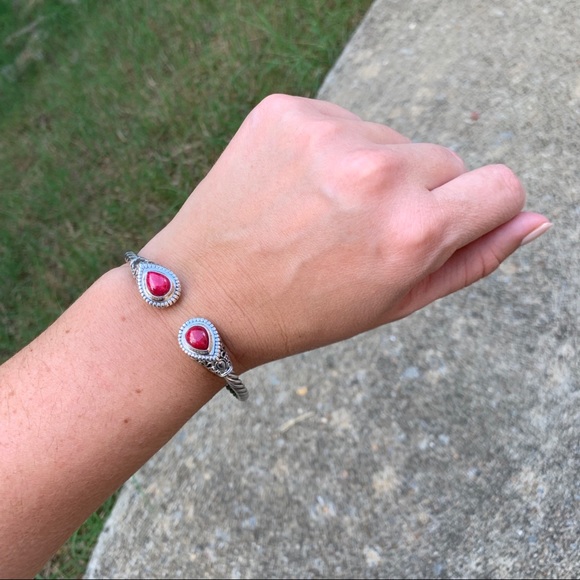 Coral Silver Bracelet Bangle Cuff Boho New 6.75” - Picture 3 of 8